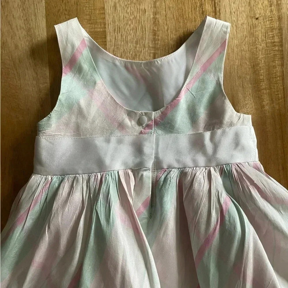 Janie and Jack Baby Pastel Green Pink White Silk Dress - Picture 4 of 6
